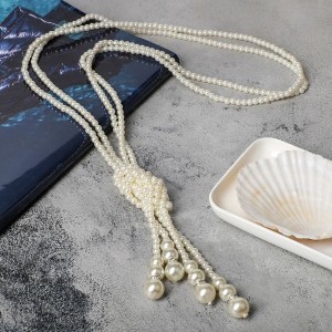 Бусы 2 нити "Зима" узел, цвет молочный, L=80, бусины №6, №14