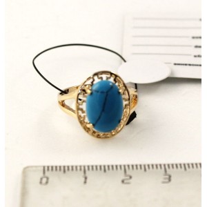 Кольцо с бирюзой (имитация), цвет темно-голубой "греческое" 
