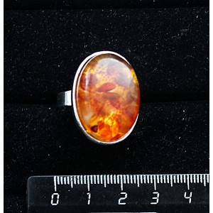 Кольцо с янтарём светлым, кабошон-мозаика, овал 25х18мм, безразмерное (литая оправа)
