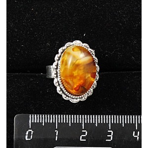 Кольцо с янтарем светлым (кабошон-мозаика), овал 18x13, литая основа, безразмерное