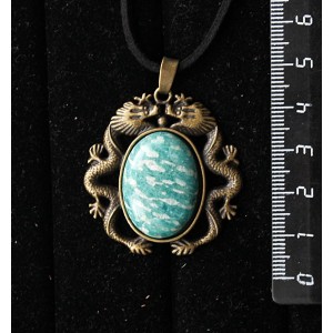 Кулон из амазонита, овал 25х18мм, оправа цвет бронза "2 дракона"