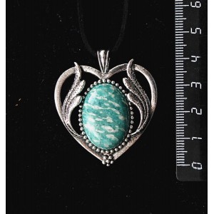 Кулон из амазонита, овал 25х18мм, оправа "сердце с крыльями"