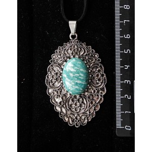 Кулон из амазонита, овал 25х18мм, филигрань