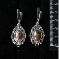 Серьги из агата серо-коричневого (ботсванский), "принцесса", овал 14х10мм, швензы посеребрение