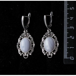 Серьги из агата голубого (сапфирин),  "принцесса", овал 14х10мм, швензы посеребрение