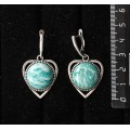 Серьги из амазонита "сердечко", круг 18мм, швензы посеребрение