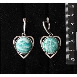 Серьги из амазонита "сердечко", круг 18мм, швензы посеребрение