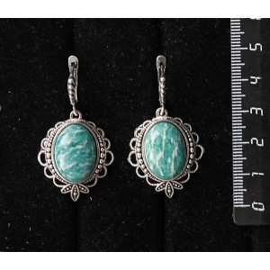 Cерьги из амазонита, овал 18х13мм, основа "трилистник", швензы посеребрение