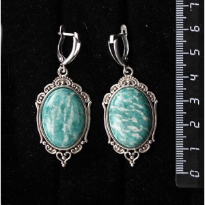 Серьги из амазонита, овал 25х18мм, оправа "медальон", швензы посеребрение