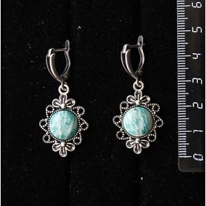 Серьги из амазонита "2 цветка", круг 12мм, швензы посеребрение
