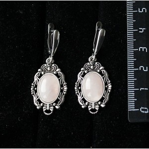 Серьги из кварца розового,  "принцесса", овал 14х10мм, швензы посеребрение