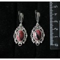 Серьги из родонита, "принцесса", овал 14х10мм, швензы посеребрение