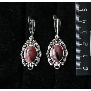 Серьги из родонита, "принцесса", овал 14х10мм, швензы посеребрение