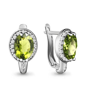 C925 Серьги 3г фианит, хризолит родирование