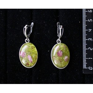 Серьги из хризолита и турмалина (кабошон-мозаика), простой овал 25х18мм, швензы посеребрение