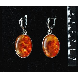 Серьги из янтаря светлого, кабошон-мозаика, простой овал 25х18мм, швензы посеребрение
