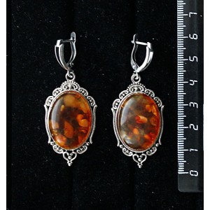 Серьги из янтаря светлого, кабошон-мозаика, овал 25х18мм, "медальон", швензы посеребрение