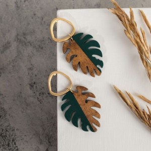 Серьги ассорти "Ваканда" летиша, монстера, цвет зелено-коричневый, цвет золотистый