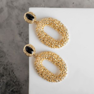 Серьги эмаль "Море" овал, цвет чёрный, цвет золотистый