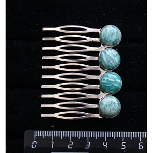 Заколка-шпилька из амазонита, 4 камня круг 12мм