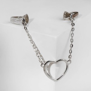 Зажим для кардигана "Сердечко" на цепочках, цвет серебро