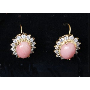 Серьги из коралла "овал в цирконах"