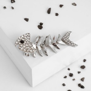 Брошь "Рыбка" скелет подвижный, цвет белый, цвет серебристый