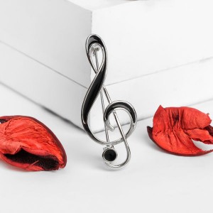 Брошь "Скрипичный ключ" классика, цвет чёрный, цвет серебристый