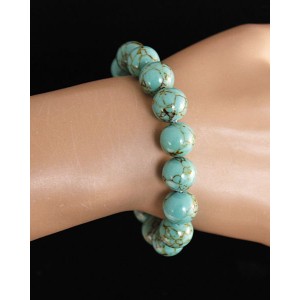 Браслет из бирюзы зеленой (имитация), шарик 12мм
