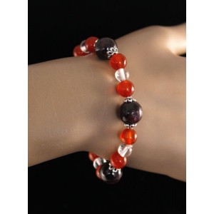 Браслет из граната, сердолика и горного хрусталя, шарик 11,8 и 6мм
