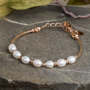 Браслет жемчуг рис через бусинку, цвет белый, цвет золотистый Браслет жемчуг рис через бусинку, цвет белый, цвет золотистый