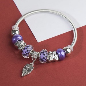 Браслет ассорти "Марджери" сова, цвет фиолетово-чёрный, цвет серебристый