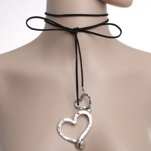 Колье "Сердце" дуэт, цвет чернёное серебро 80 см (трансформер)