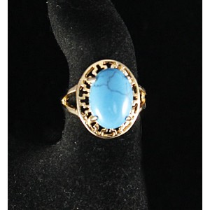 C830 Кольцо родиум с бирюзой (имитация) "греческое"