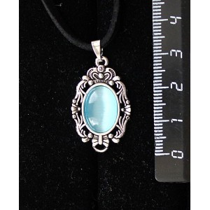 Кулон из кошачьчего глаза (синт.), цвет голубой, "принцесса", овал 14х10мм