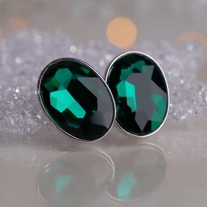 Клипсы "Вечеринка" овалы, цвет изумрудный, цвет серебристый