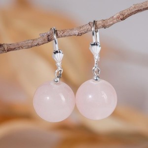 Серьги шар №12 кварц розовый Серьги шар №12 кварц розовый