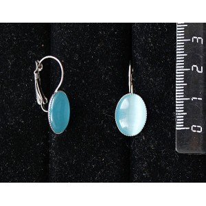 Cерьги из кошачьчего глаза (синт.), цвет голубой, овал 14х10мм, замок петелька