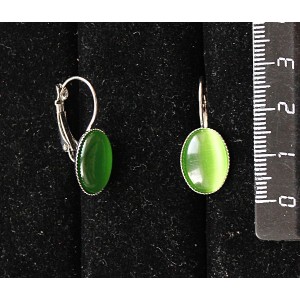 Cерьги из кошачьего глаз (синт.), цвет зелёный, овал 14х10мм, замок петелька
