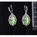 Серьги из кошачьего глаз (синт.), цвет зелёный, "принцесса", овал 14х10мм, швензы посеребрение