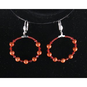 Серьги из яшмы красной "круг", диаметр 40мм, шарик 6мм + хрусталь