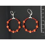 Серьги из яшмы красной "круг", диаметр 40мм, шарик 6мм + хрусталь