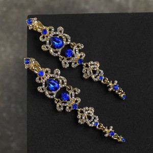 Клипсы "Ажур" капли с завитками, цвет бело-синий, цвет золотистый