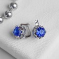 Серьги со стразами "Кружок", цвет ярко-синий, цвет серебристый
