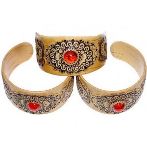 Браслет береста с янтарем (иск.) светлый