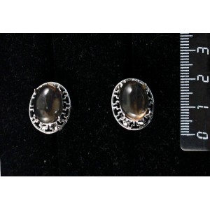 Серьги из раухтопаза, "греческие", родиум, 14х10мм, замок гвоздик+лапка