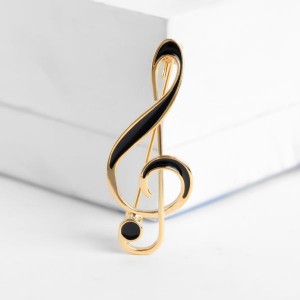 Брошь "Скрипичный ключ" классика, цвет чёрный, цвет золотистый