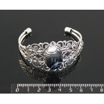 Браслет из агата черного, овал 25х18мм, жесткая основа цвет ант.серебро