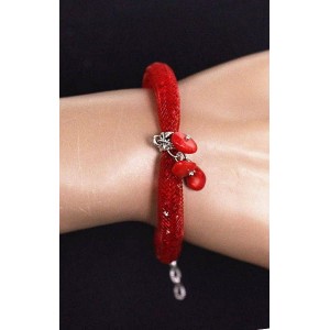 Браслет из коралла на сетке, цвет красный