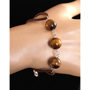 Браслет из тигрового глаза "3 шарика", на шнурке